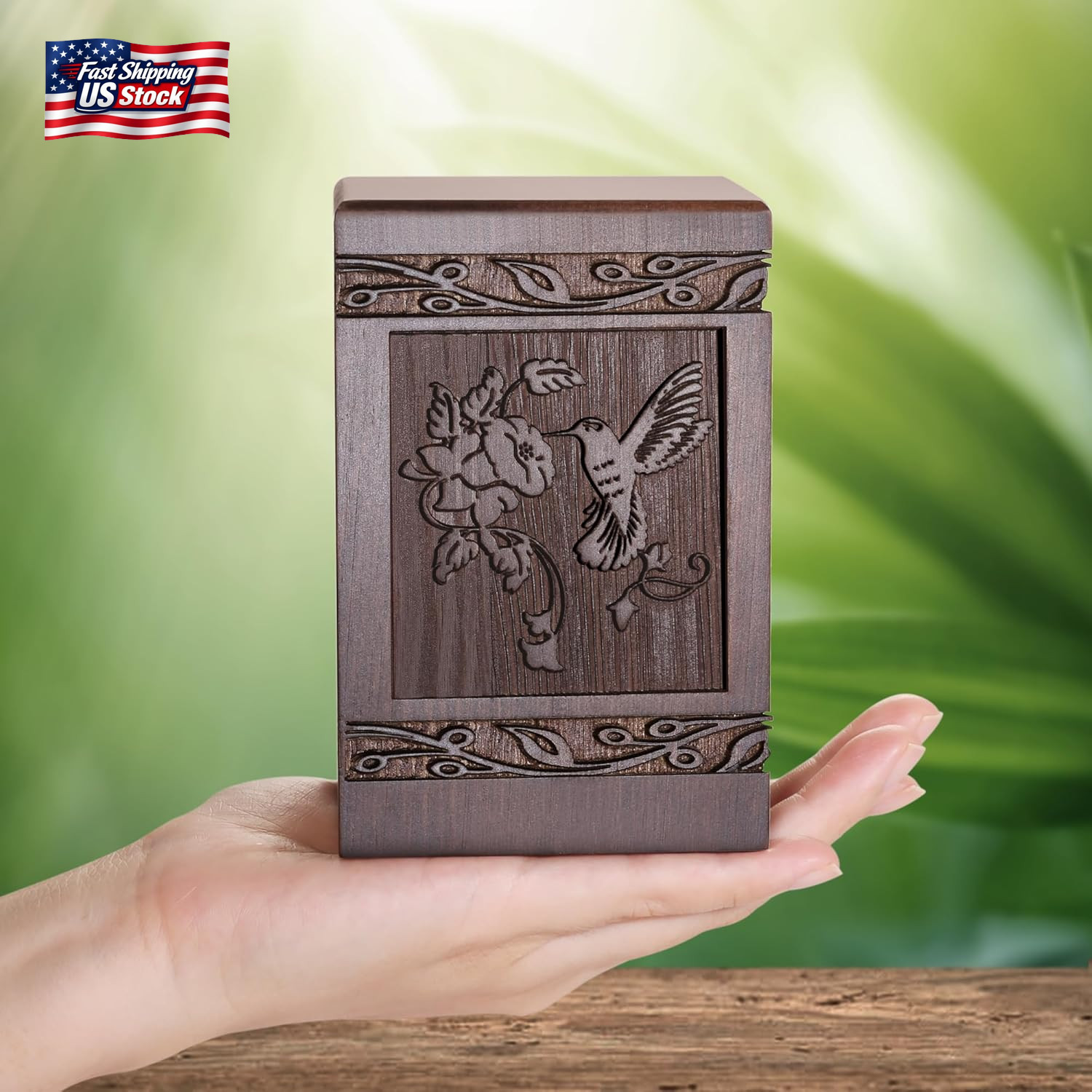 Cremation Urns for Human Ashes Adult Male Female, Wooden Carved Urns Box for Men