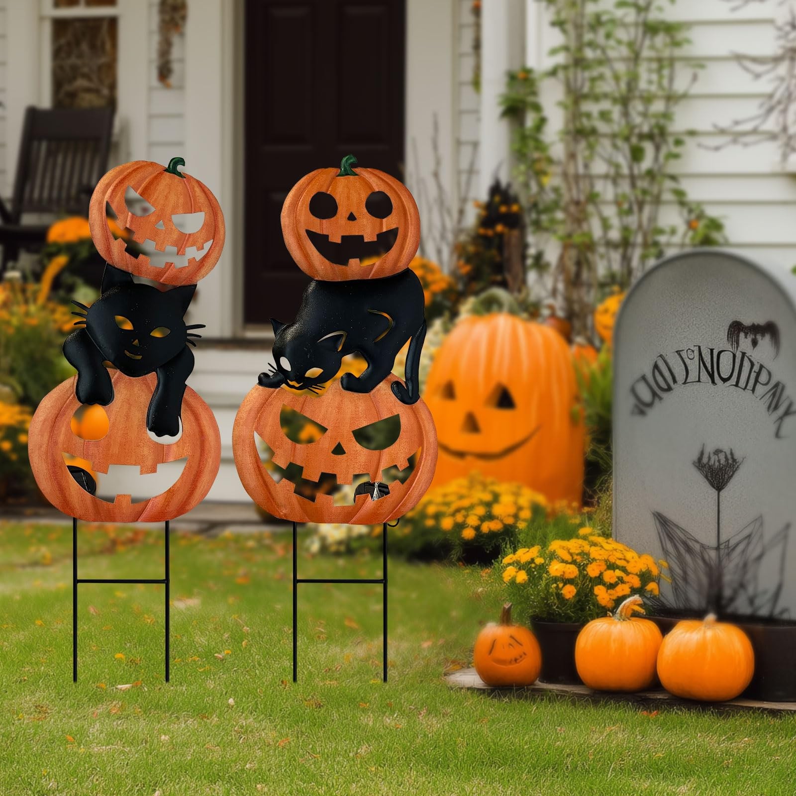 Halloween Decorations Solar Lights, 2 Pack Outdoor Waterproof Metal Pumpkin S…
