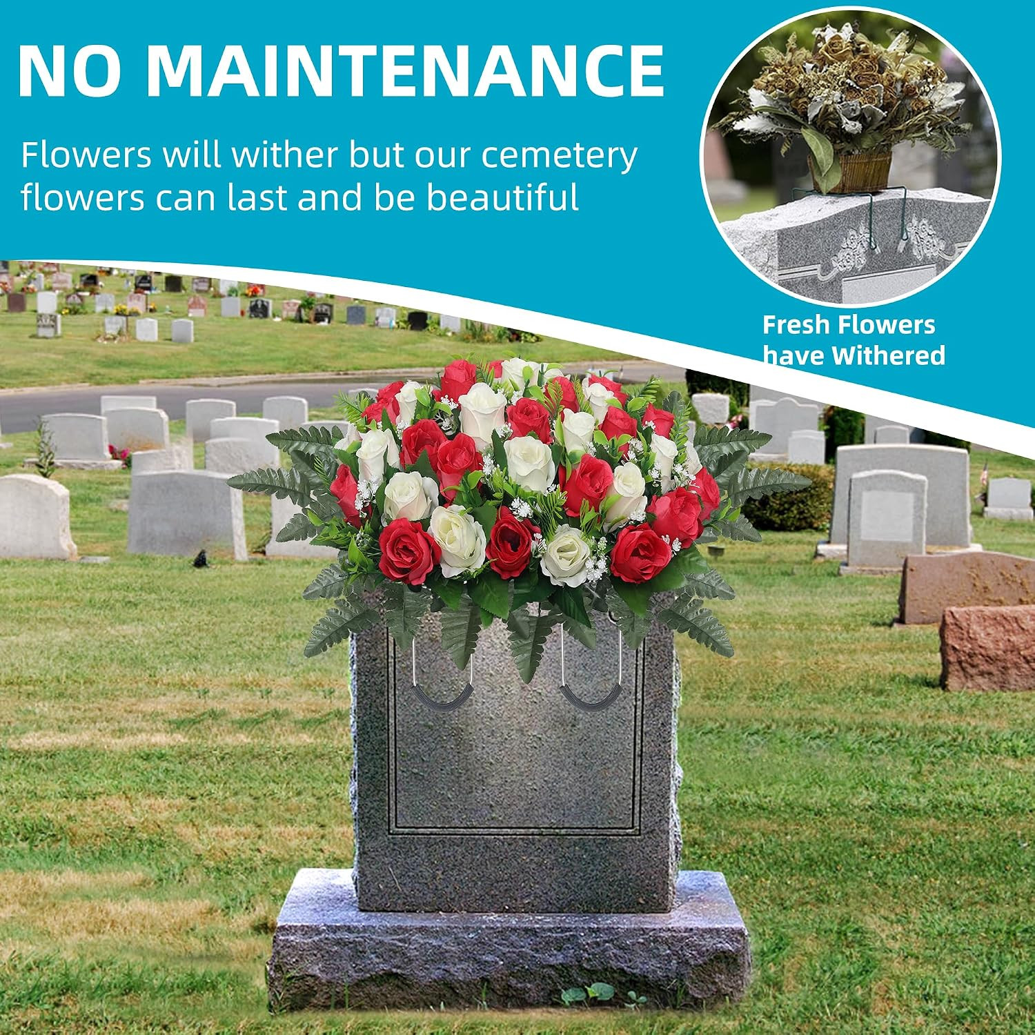 Artificial Cemetery Flowers Saddle,Cemetery Grave Decoration Headstone Flower Sa