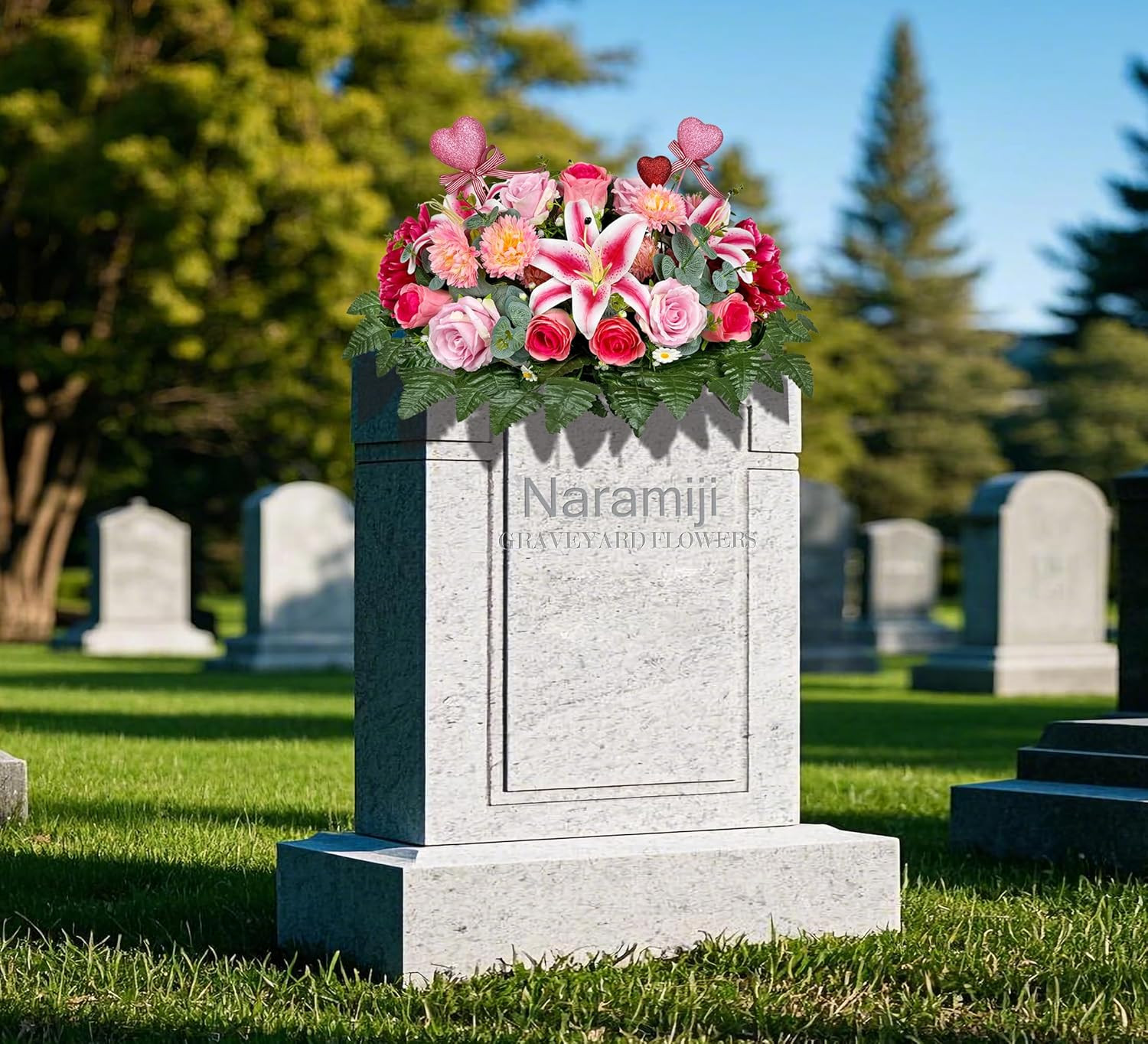 Pink Rose Cemetery Flower Saddle for Headstone Decorations & Memorial Tributes