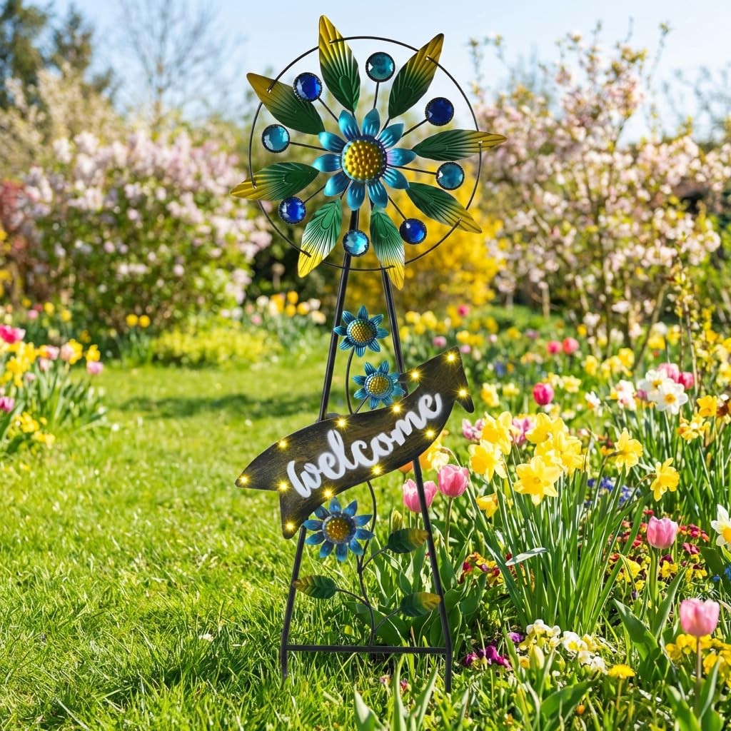 Wind Spinners Outdoor Solar Decor, Hummingbird Metal Windmill for Yard Decora…