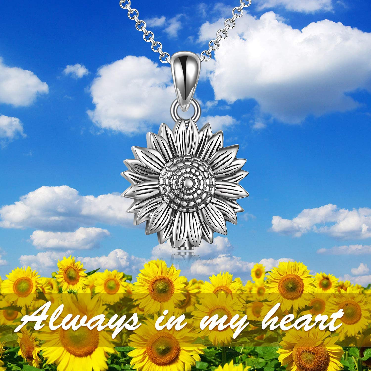 Sterling Silver Sunflower Urn Necklace for Ashes Rose Flower Cremation Jewelry f