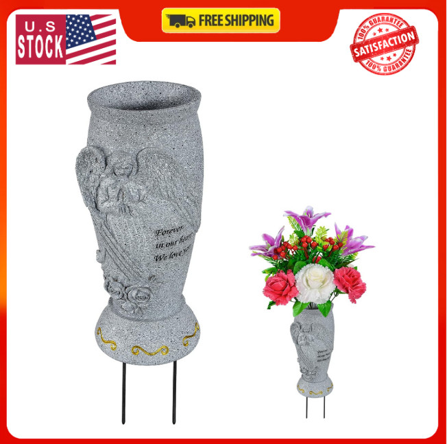 Cemetery Vase, Memorial Grave Vase with Ground Spikes, Angel Vases for Fresh