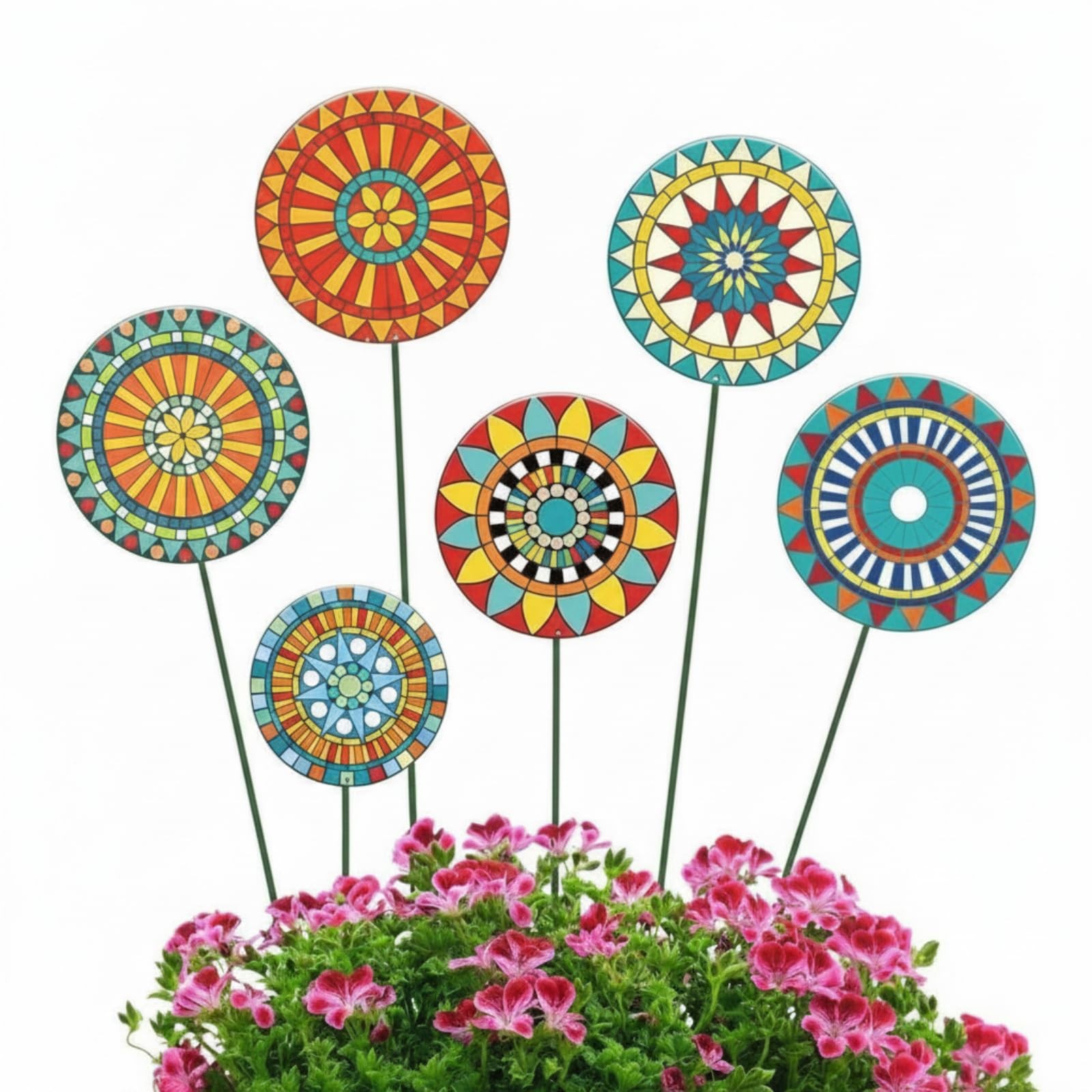 6 Pcs Metal Flowers Garden Stake Decor for Outside 11.8 Inch Mandala Flowers …