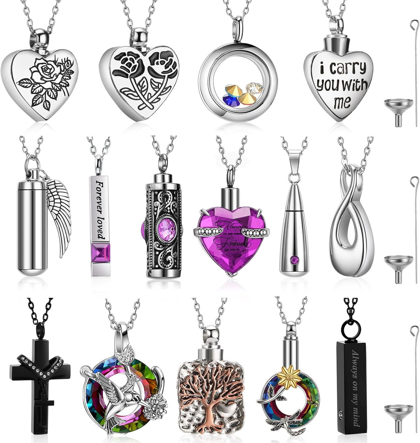 15 Pcs Urn Necklace for Ashes Women Keepsake Cremation Jewelry Stainless Steel C