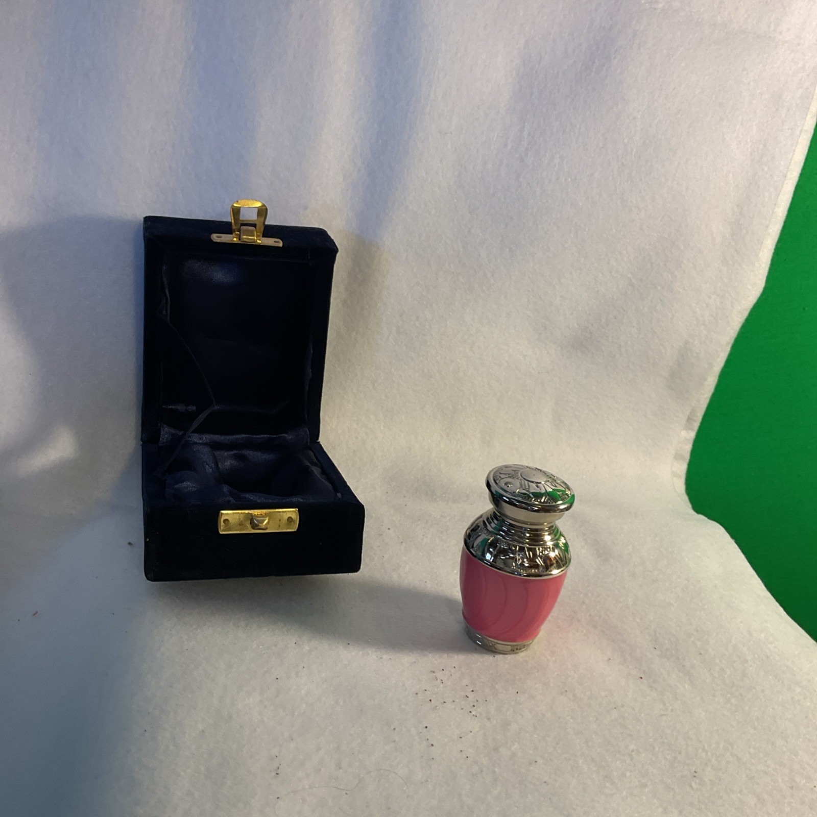 Small Pink/silver Metal Urn In velvet Box keepsake urn