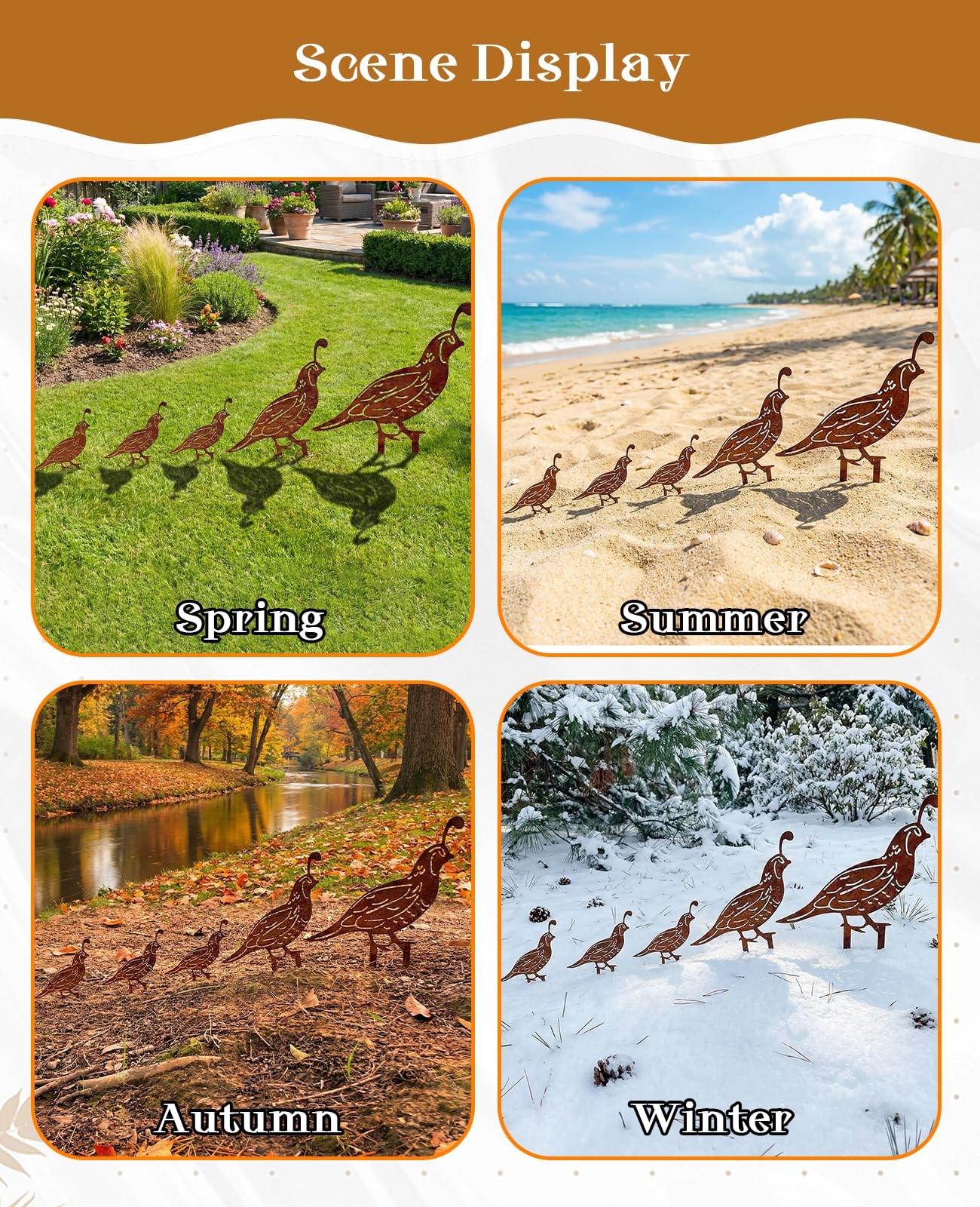 5PCS Metal Quail Yard Art Decor Stakes, Decorative Garden Stakes, Outdoor Cle…