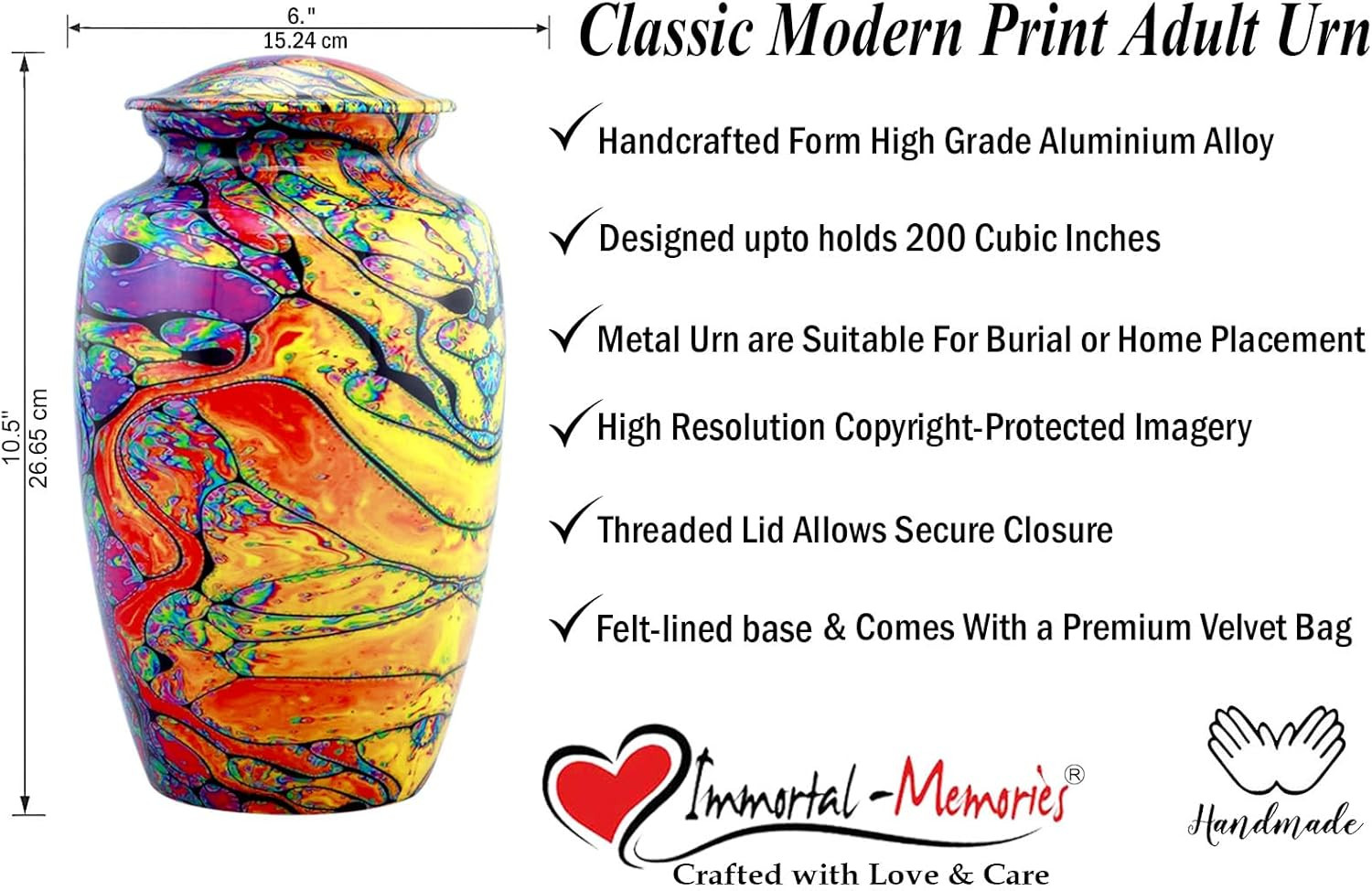 Modern Print Urn – Colorful Cremation Urns – Rainbow Tie Dye Urn – Colors of Lif