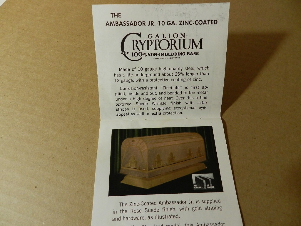 VINTAGE CASKET BROCHURE- VINTAGE MORTUARY- GALION CRYPTORIUM- CASKETS