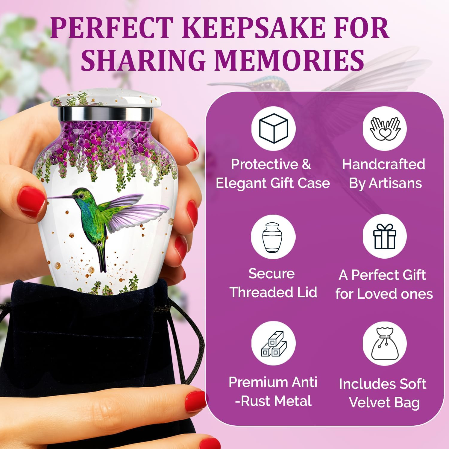 Small Urns for Human Ashes Set of 4 – Hummingbird Urns for Male & Female – Mini