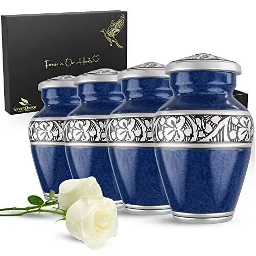 SmartChoice Urn for Human Ashes Adult Memorial urn 4 Count (Pack of 1), Blue