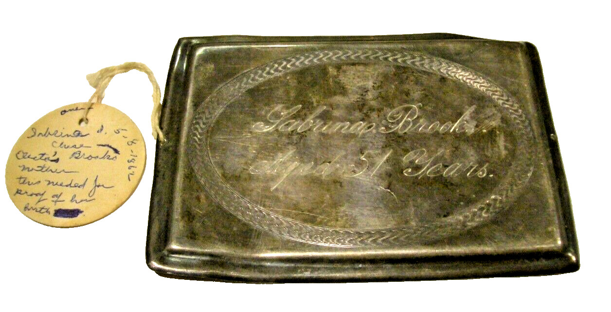 VINTAGE 1862 VICTORIAN FUNERAL CASKET COFFIN PLAQUE PLATE – 5″ x 3.5″