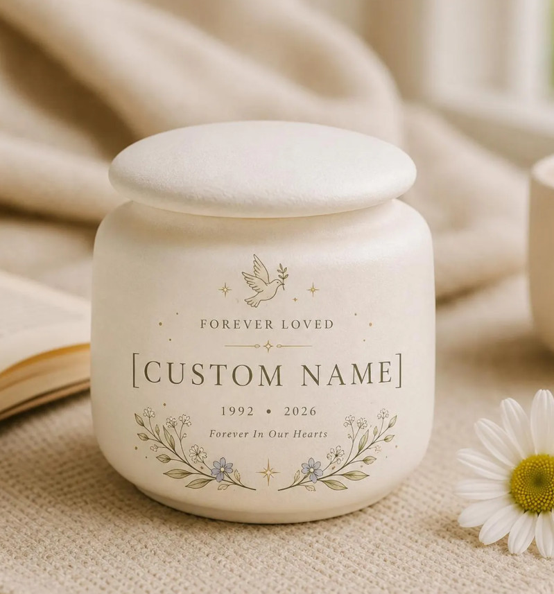 Personalized Memorial Urn, Custom Name Ceramic Urn, Forever Loved Keepsa, 160ml