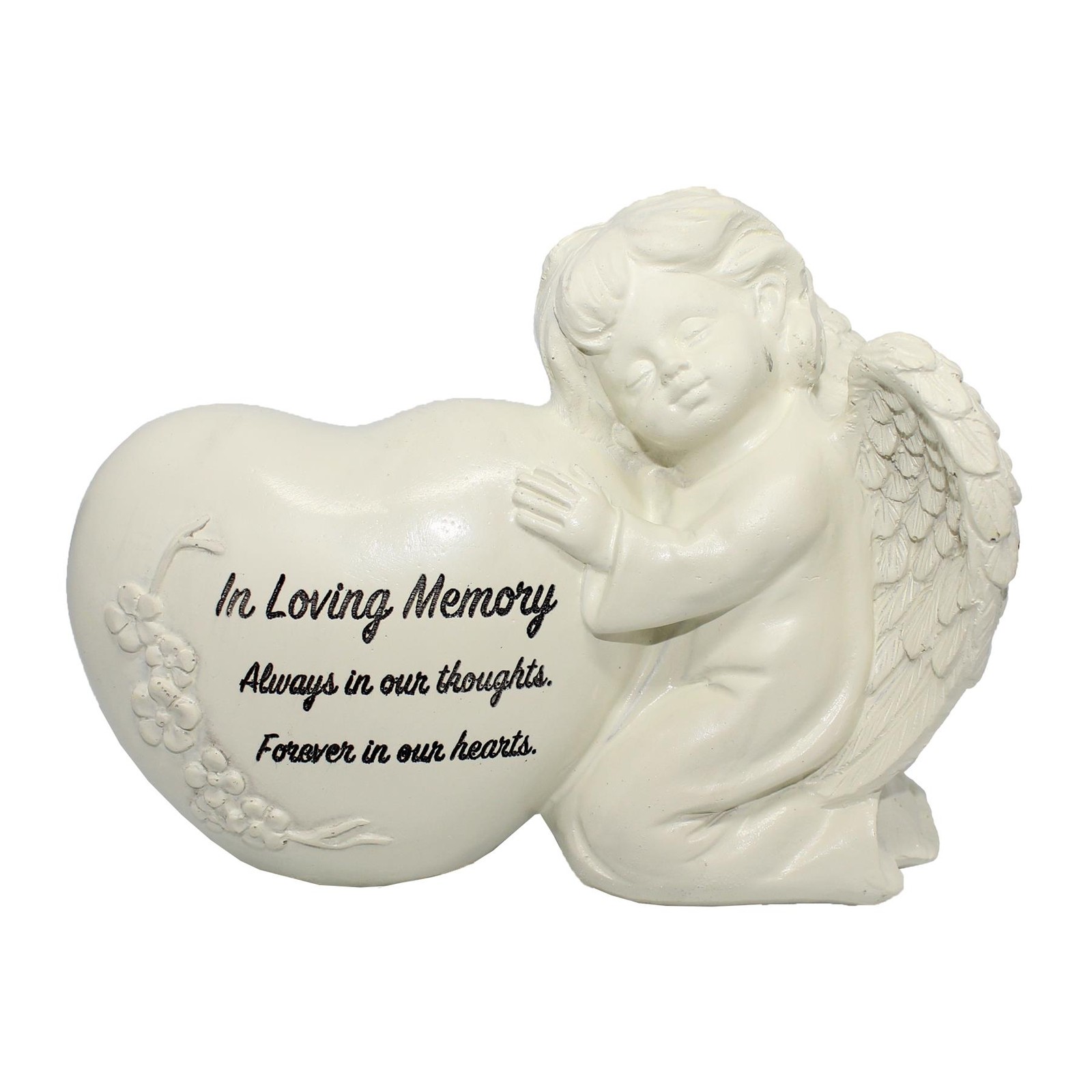 Memorial Cherub Graveside Ornament with Heart 16cm x 13cm – In Loving Memory