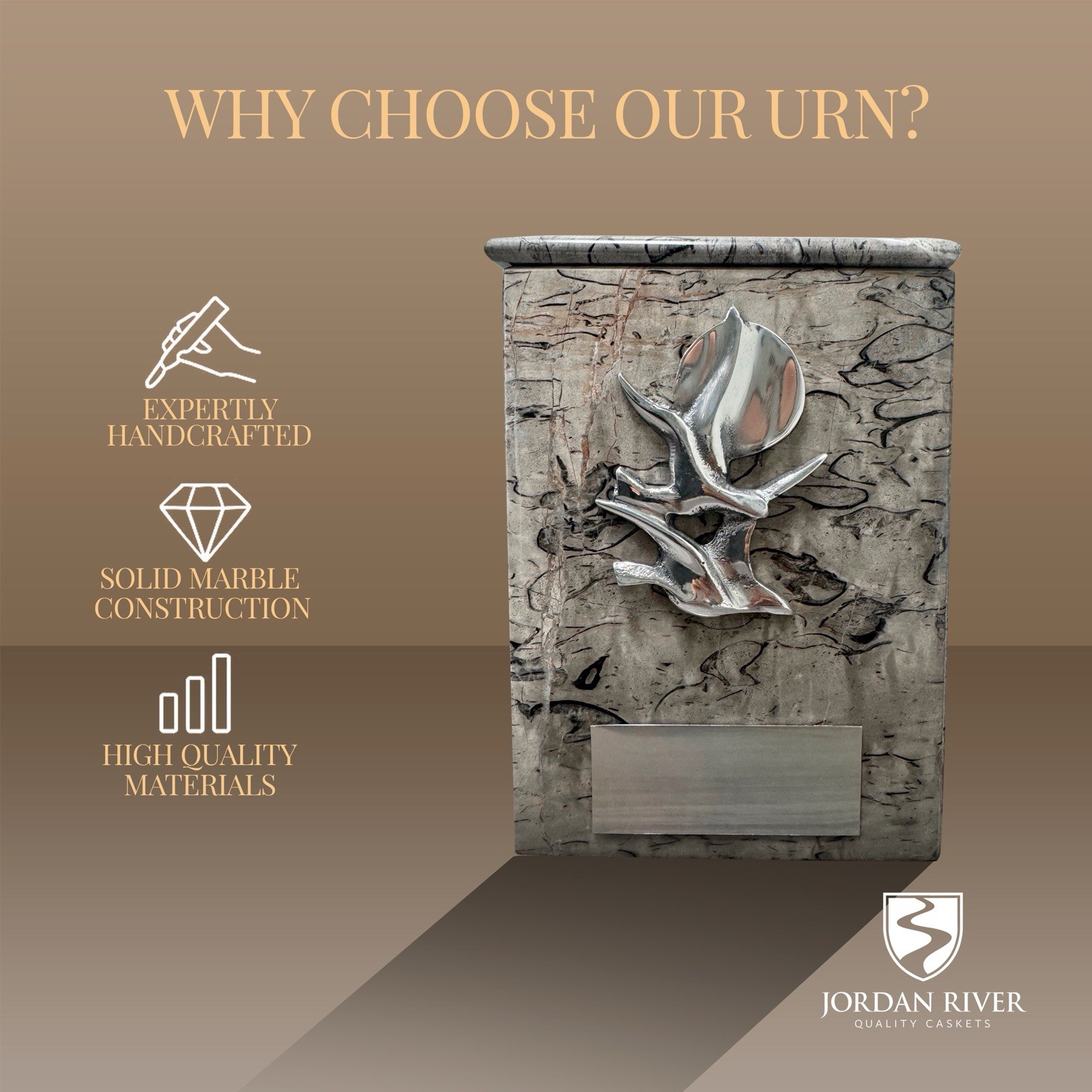 Marble Cremation Urn. Elegant Design With Metallic Detail, Premium Quality.