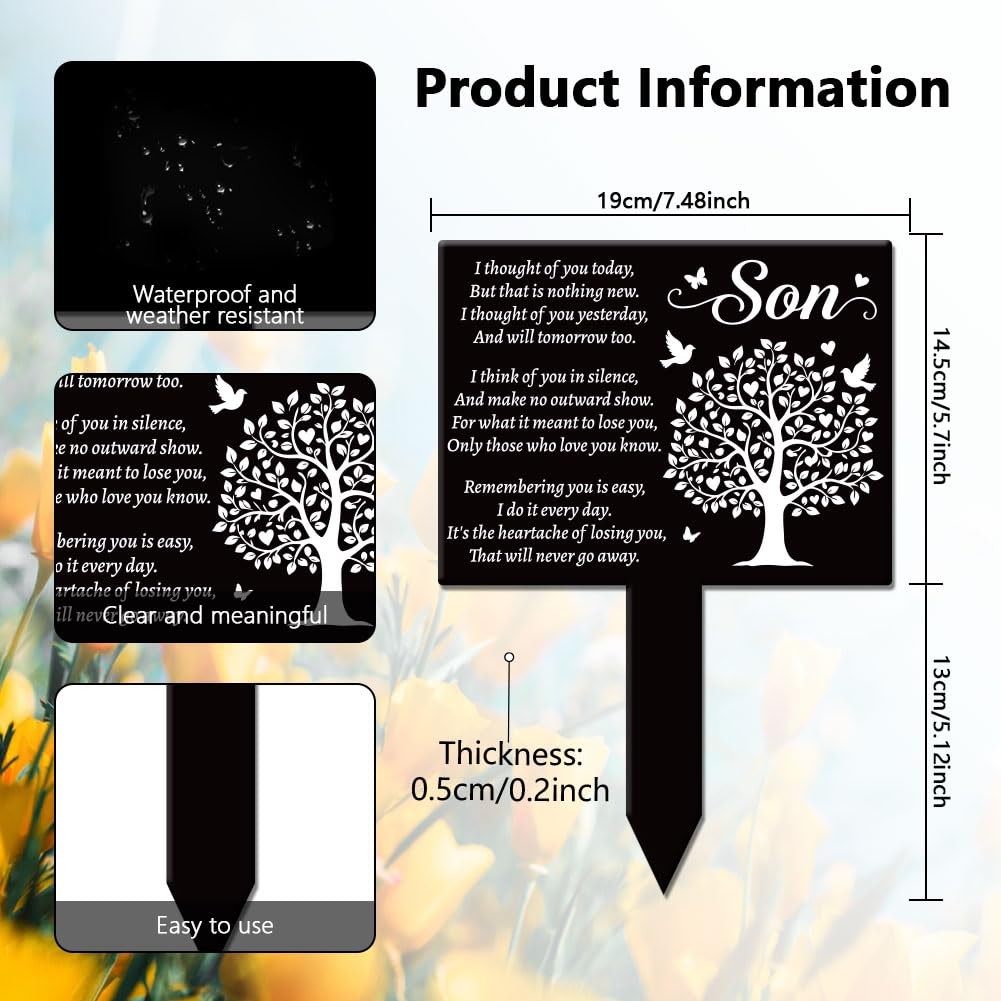 Rectangular Son Tree Garden Stake Tree Birds Memorial Remembrance Son Texts P…