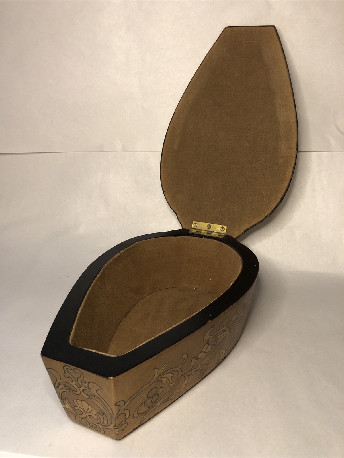 Vintage Oriental Hand Painted Gold Wooden Urn Box Cremation Fits 9x5x3” Inside