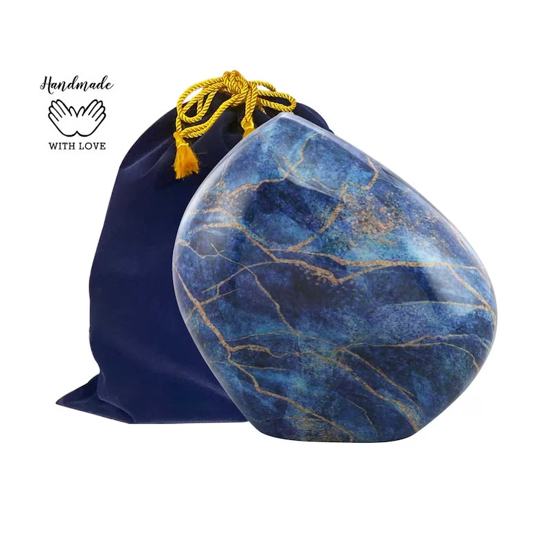 Blue Marble Rock Urn – Handcrafted Solid Metal Mountain/ Rock Cremation Urn