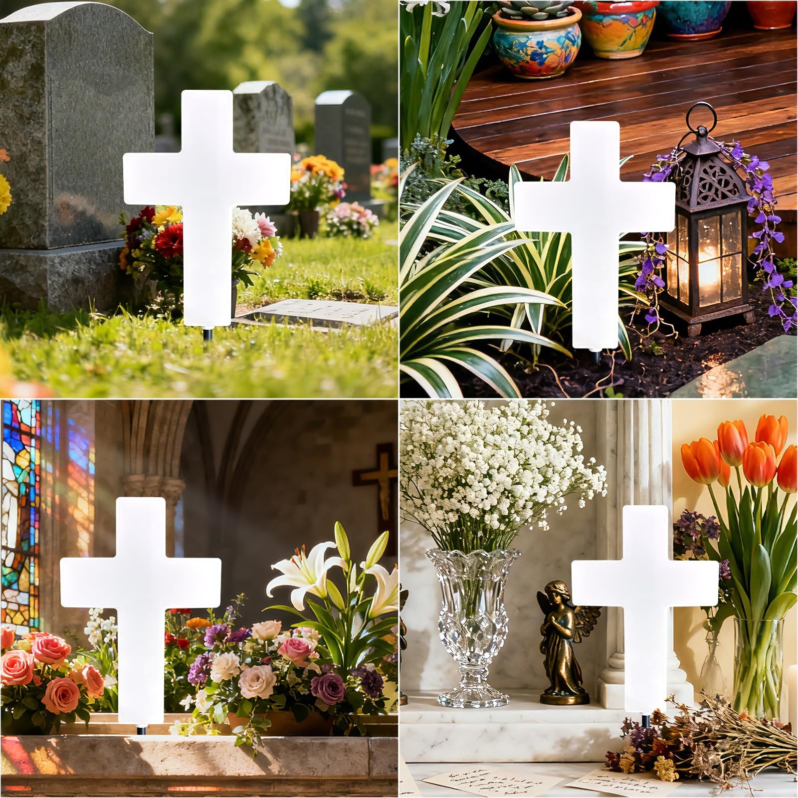 Solar Cross Light for Cemetery Memorials | Waterproof Grave Decoration