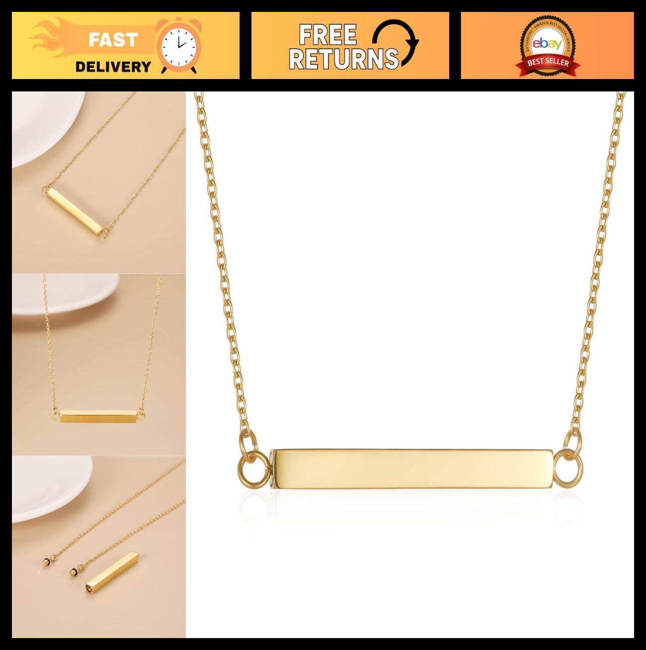 Horizontal Bar Urn Necklace for Ashes – Stainless Steel Cremation Pendant, Memor