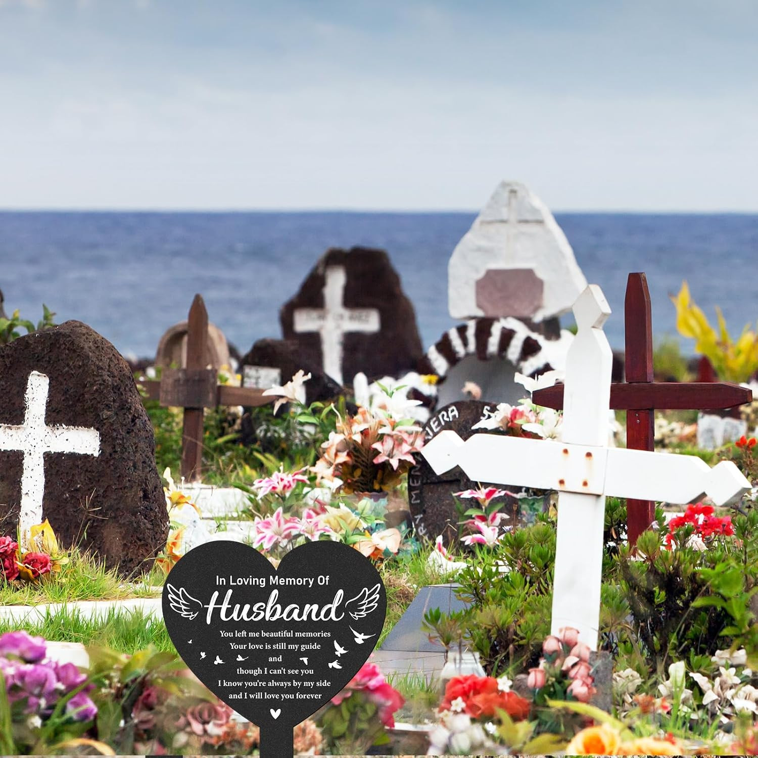 Husband Memorial Grave Stakes – Black Angel Cemetery Markers Decoration for Wife