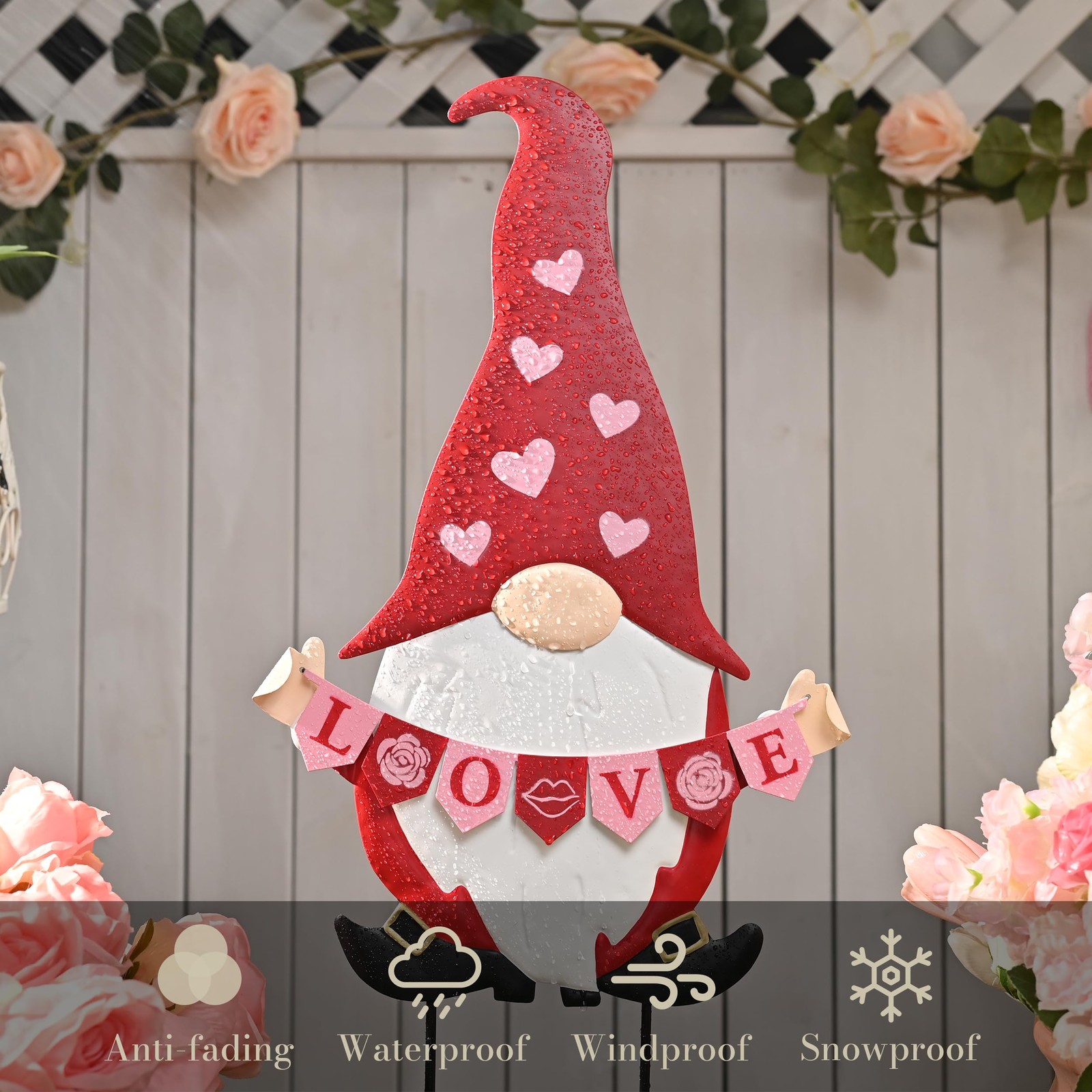 Valentines Decorations Outdoor for Home, Metal Garden Gnomes Decor Yard Stake…
