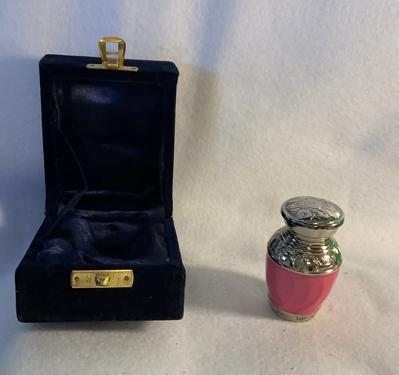 Small Pink/silver Metal Urn In velvet Box keepsake urn