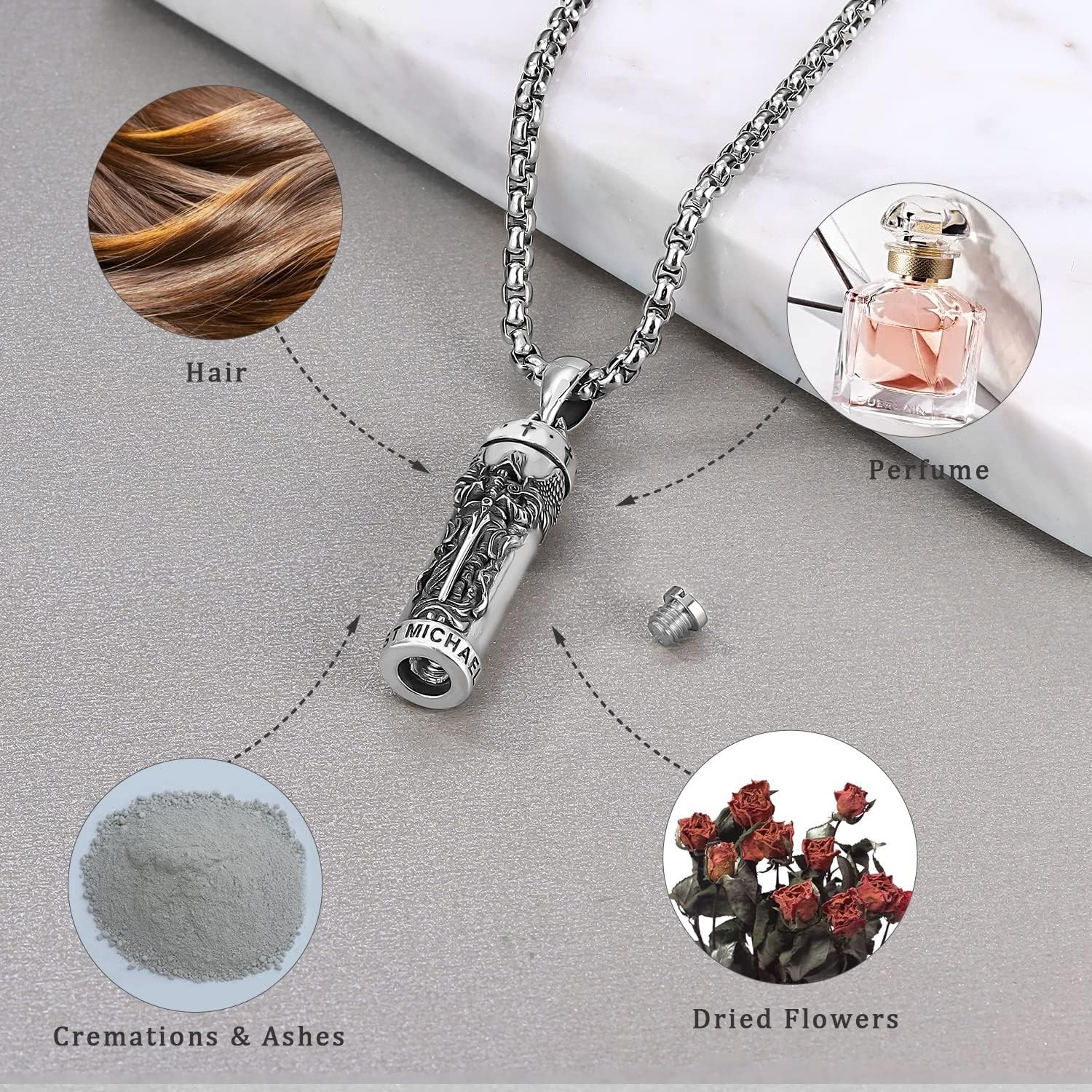 St Michael Cremation Jewelry for Ashes Sterling Silver Urn Necklace Men Women
