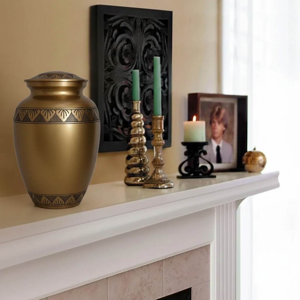 Large Solid Brass Cremation Urn for Human Ashes Handcrafted Funeral Memorial Urn