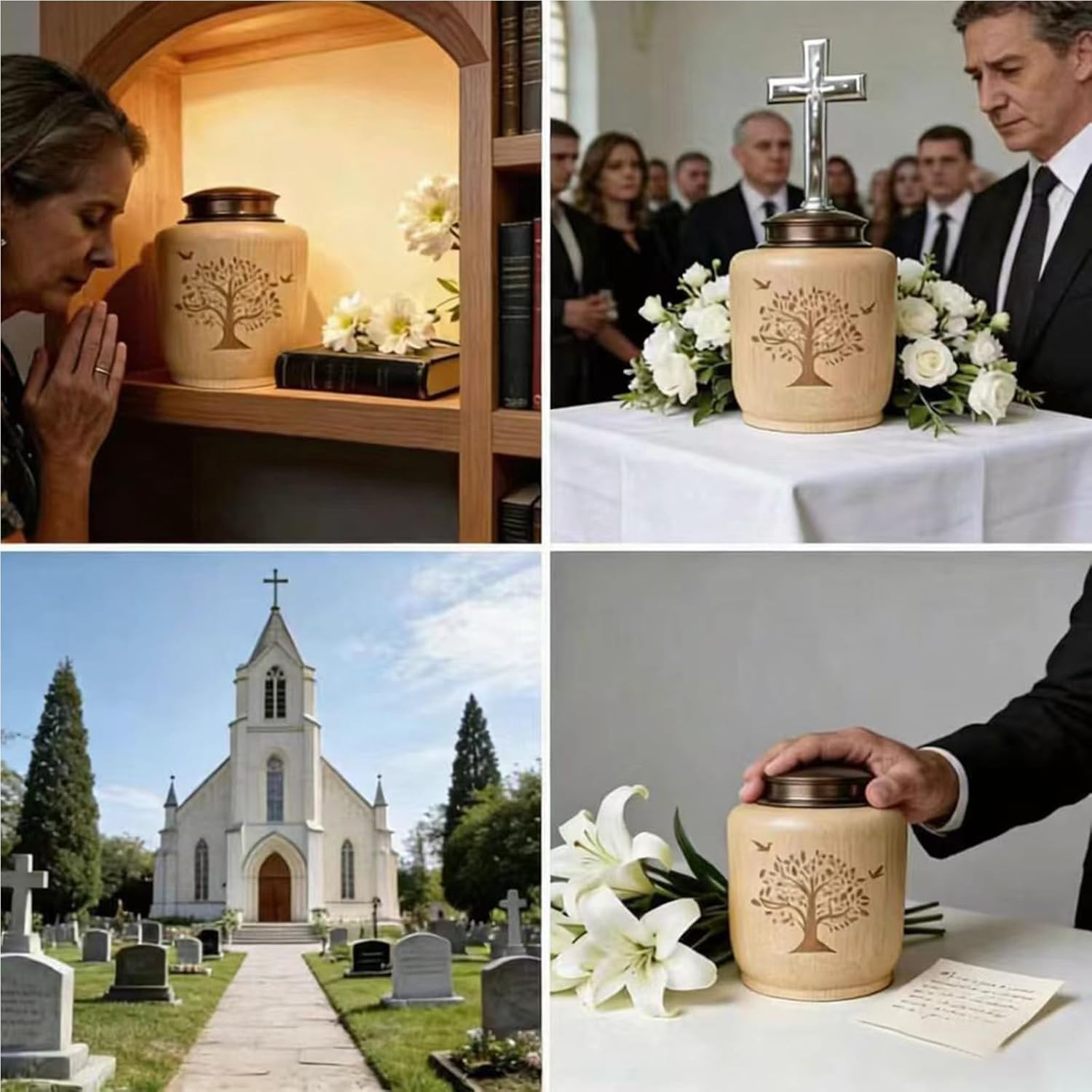 Bamboo Cremation Urns for Human Ashes Adult Male Female, Tree of Life Decorative