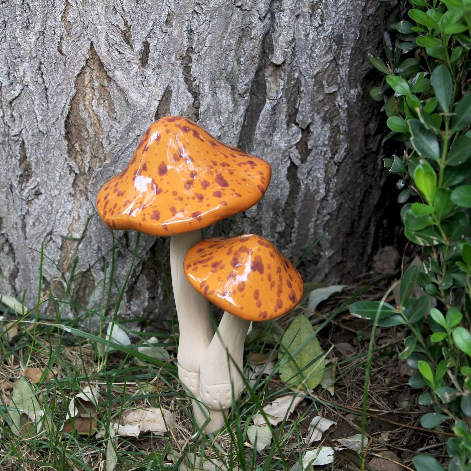 Ceramic Mushroom Outdoor Decor – 2pcs Mushroom Statue Decor for Garden, Lawn,…