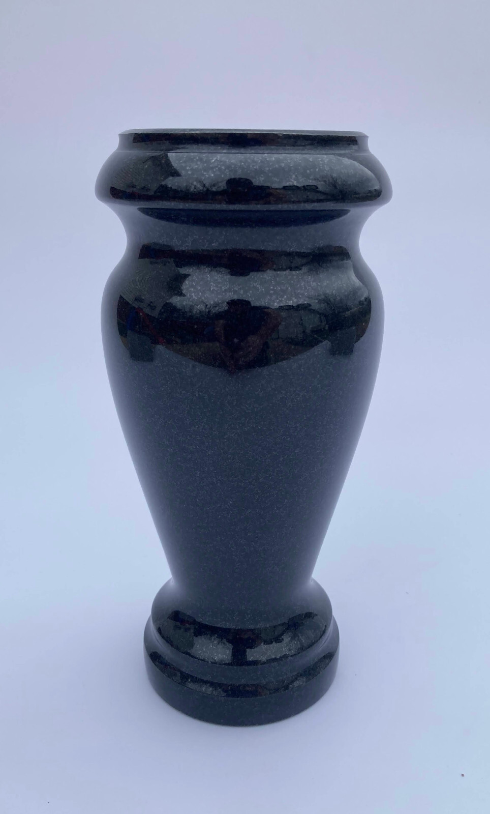 Turned Round Granite Vase Black (4×8) Cemetery Funeral Memorial