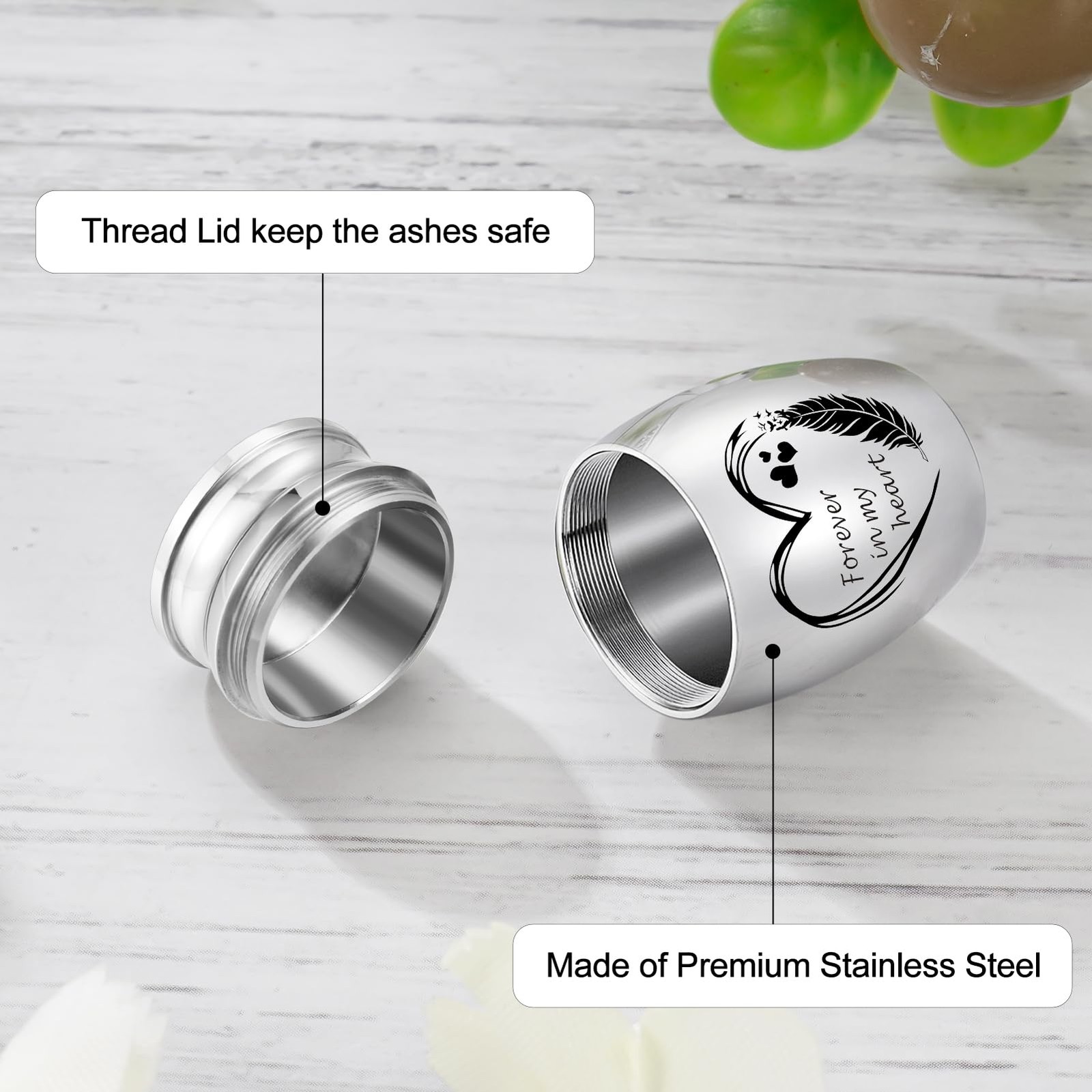 Dletay Small Urns for Human Ashes Keepsake Heart Shaped Box Mini Silver