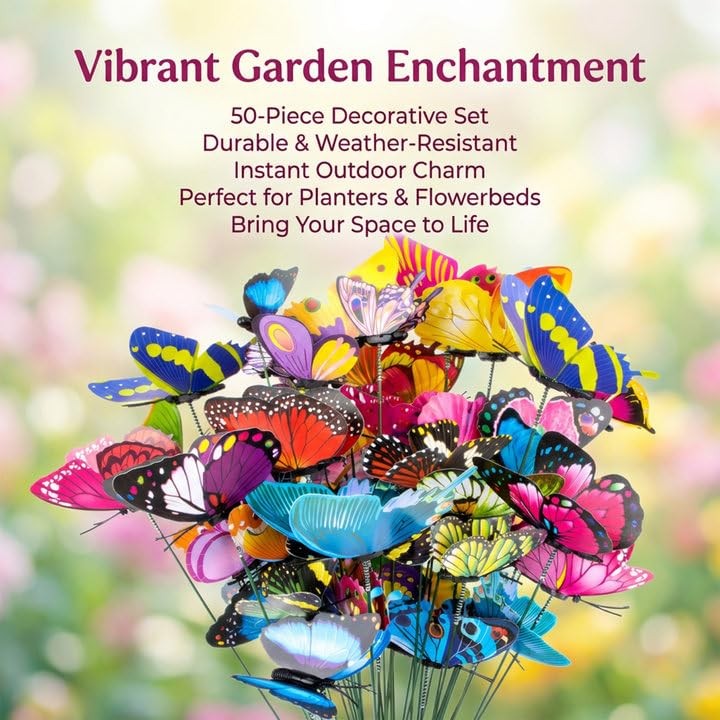 50PCS Butterfly Decorations for Bouquets, Gardens, Pots, and Parties