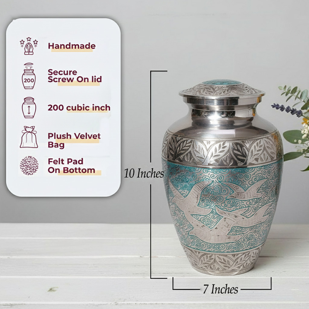 Large Solid Brass Cremation Urn for Human Ashes Handcrafted Funeral Memorial Urn