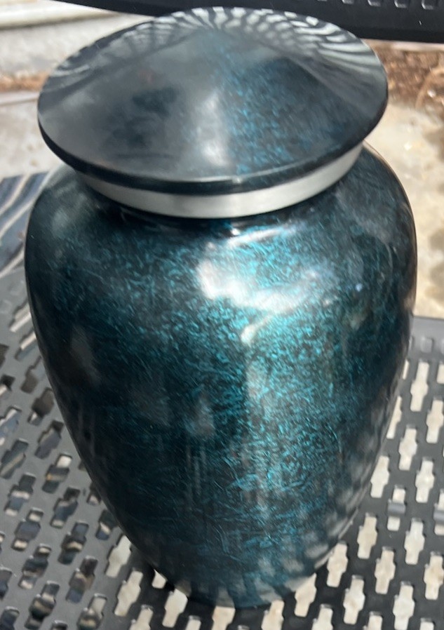 NEW LARGE METAL Alloy CREMATION URN FOR HUMAN ASHES BLUE 10”