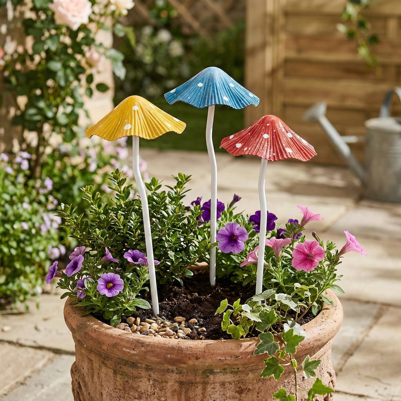 Metal Mushroom Garden Stakes Set of 3, Rust-Free Heavy Duty Metal Yard Art De…