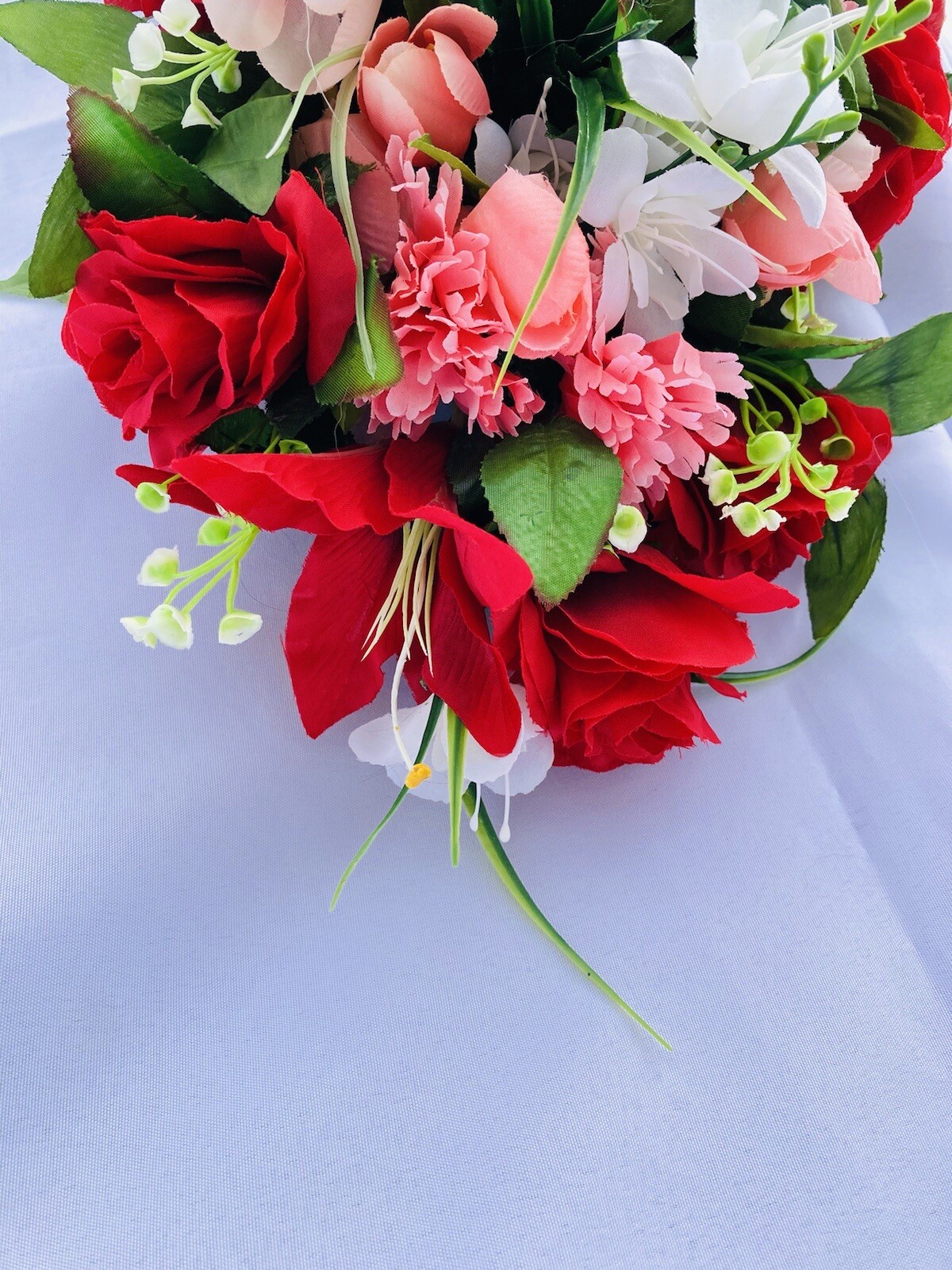 Pink & Red Summer Silk Flowers W/Angel For Cemetery Bevel/grave Marker, Memorial