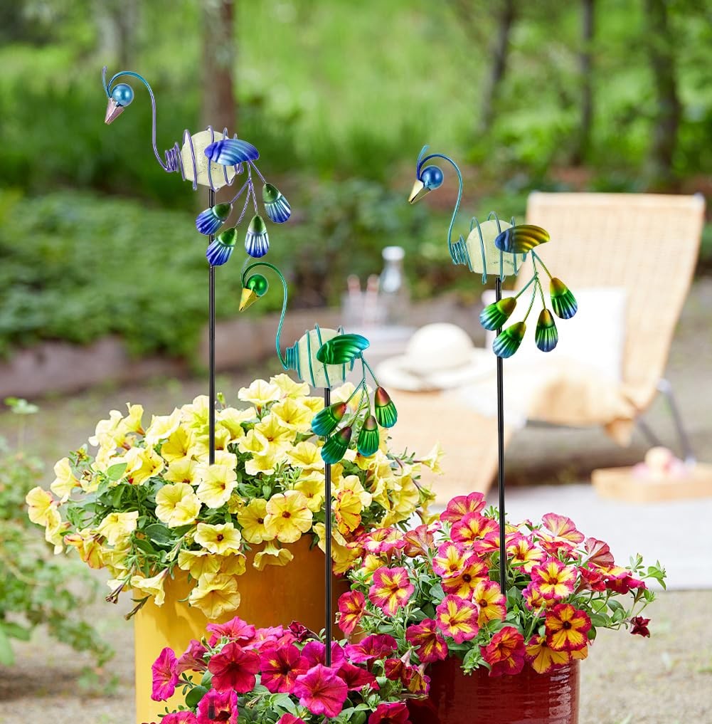 Glow in the Dark Garden Stakes 3 Pack Luminous Peacock Yard Art Decor