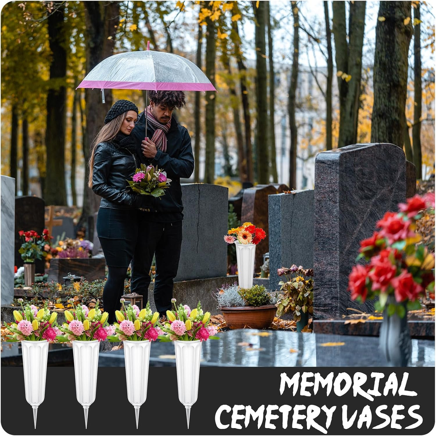 12 Pcs Plastic Cemetery Vases with Spikes Memorial Flower Vase Cemetery Grave