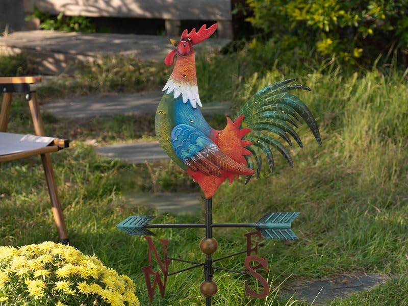 Garden Decor with Solar Outdoor Lights, Red Rooster Yard Art Sign for Outside…