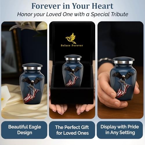 Patriotic Eagle Mini Urn for Human Ashes – Handcrafted Memorial Keepsake (Black)