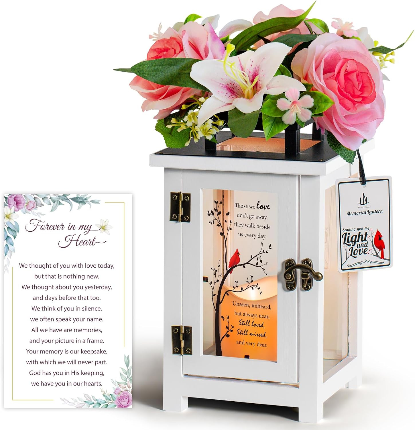 Memorial Lantern with Sympathy Lily Rose Flowers, Sympathy Lantern Bereavement G