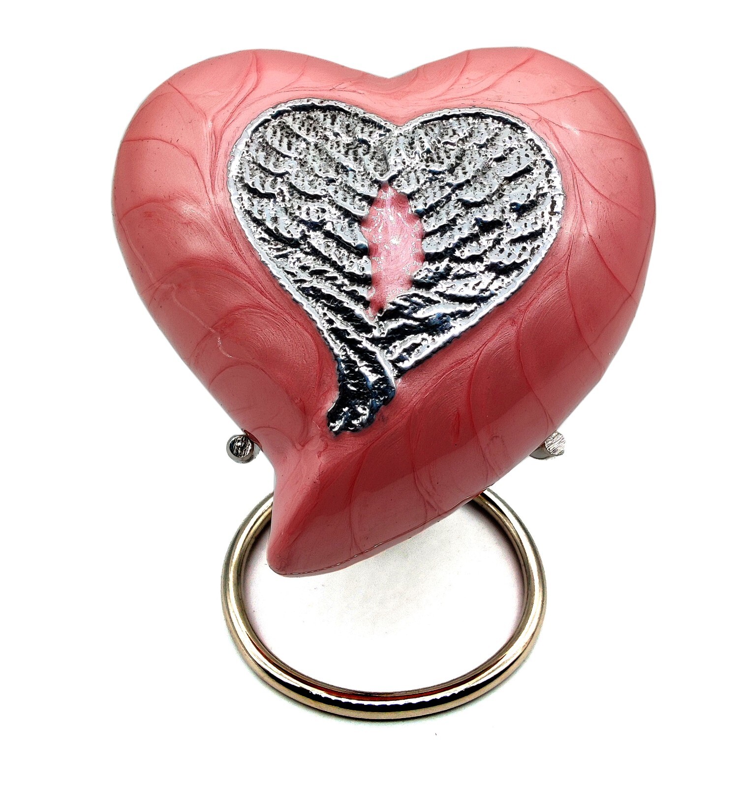 Heart Cremation PINK Urn for Human Ashes Adult | Funeral Decorative Angel Wings
