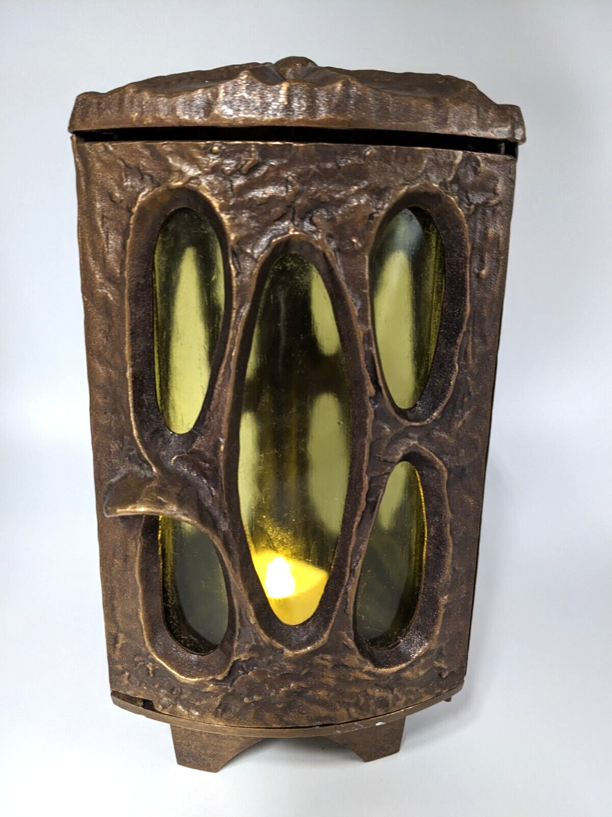 Bronze Grave Light Lamp Cemetary Headstone Memorial Candle Stained Glass