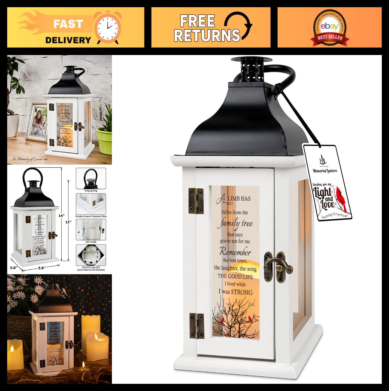 Memorial Lantern – Sympathy Gifts for Loss of Loved One, Remembrance & Funeral G