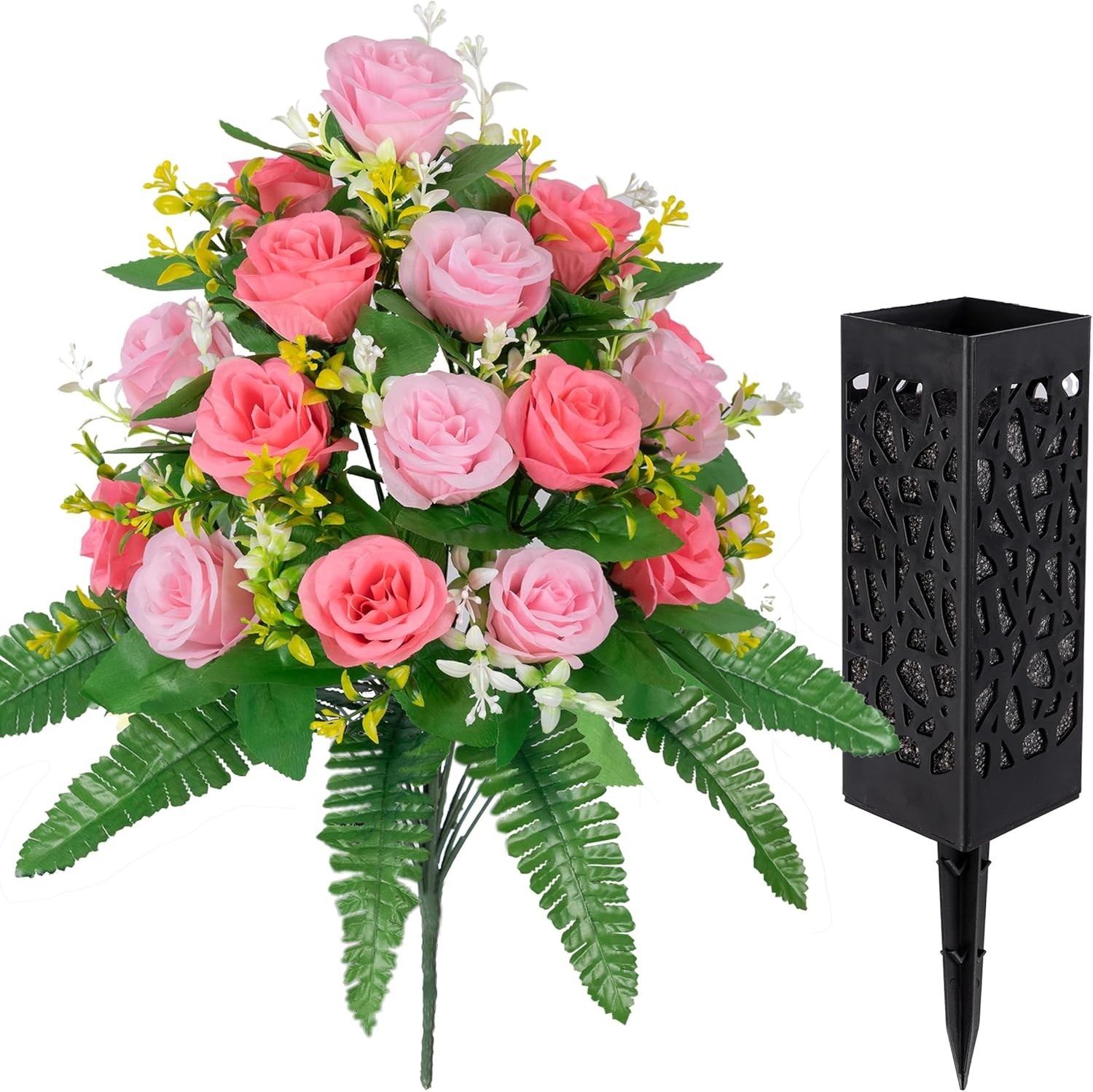 Weather Resistant Silk Roses – 2 Bouquets for Long-Lasting Cemetery Decorations