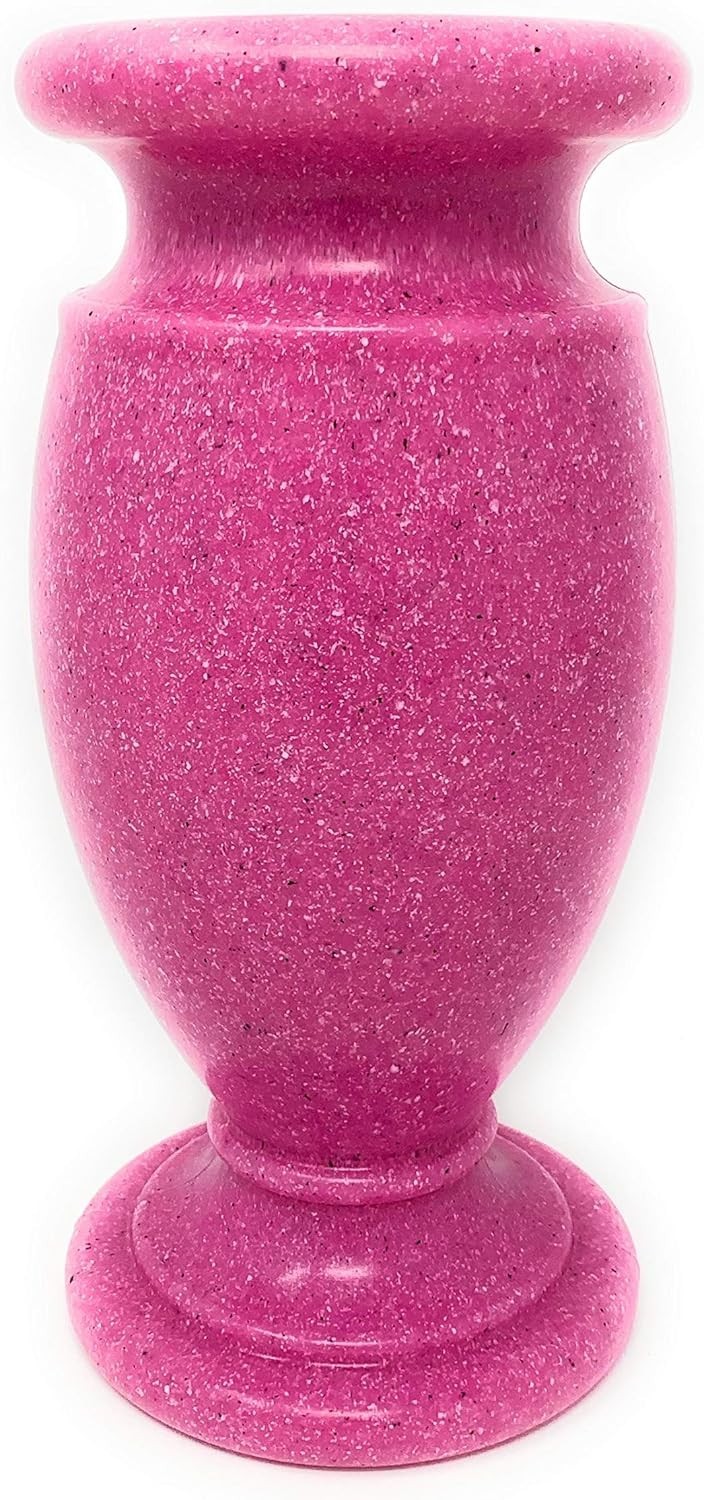 Weather-Resistant Memorial Flower Holder – Secure Pink Granite Vase for Graves