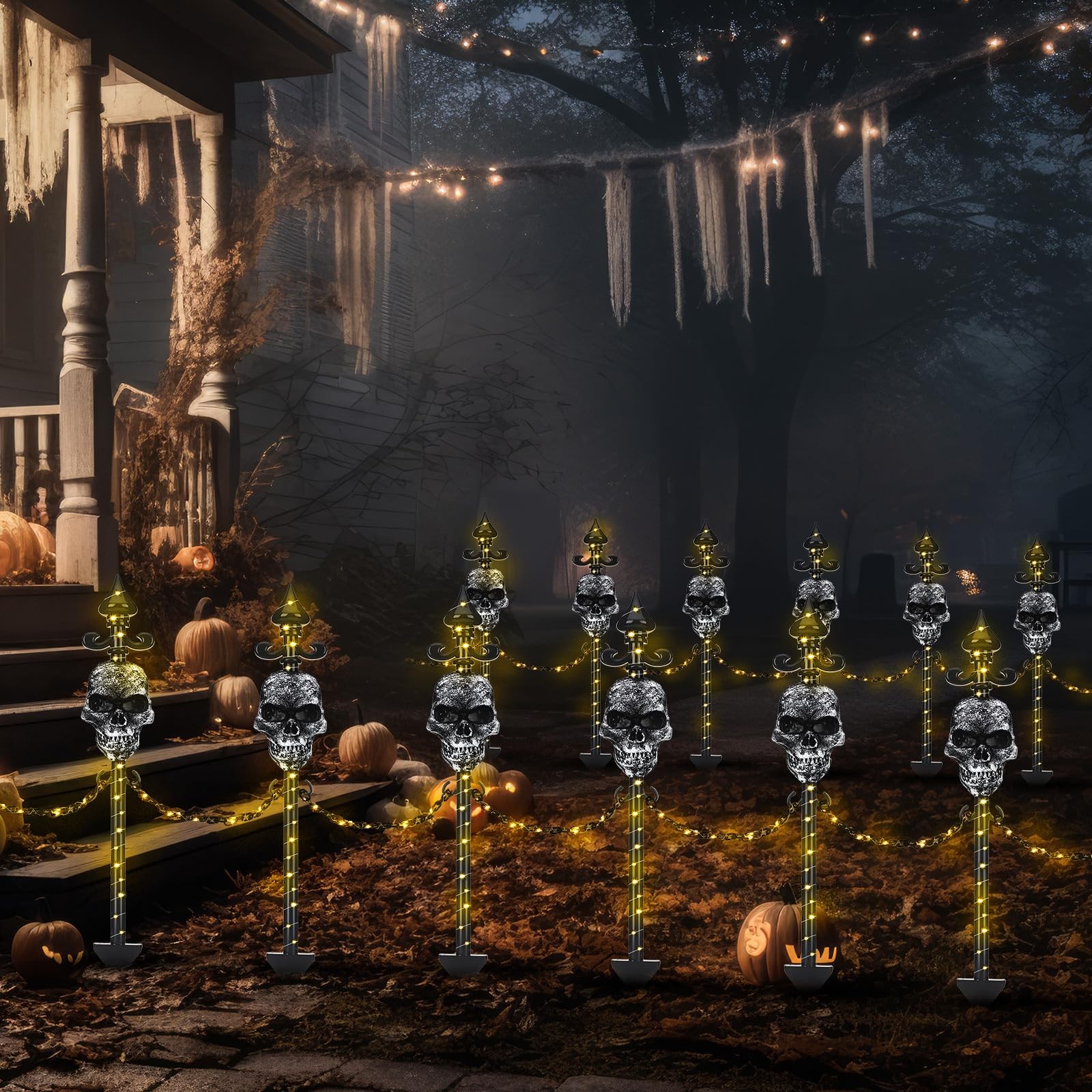 13 Set of Halloween Garden Fence with Solar Light Graveyard Decor Light up Ha…