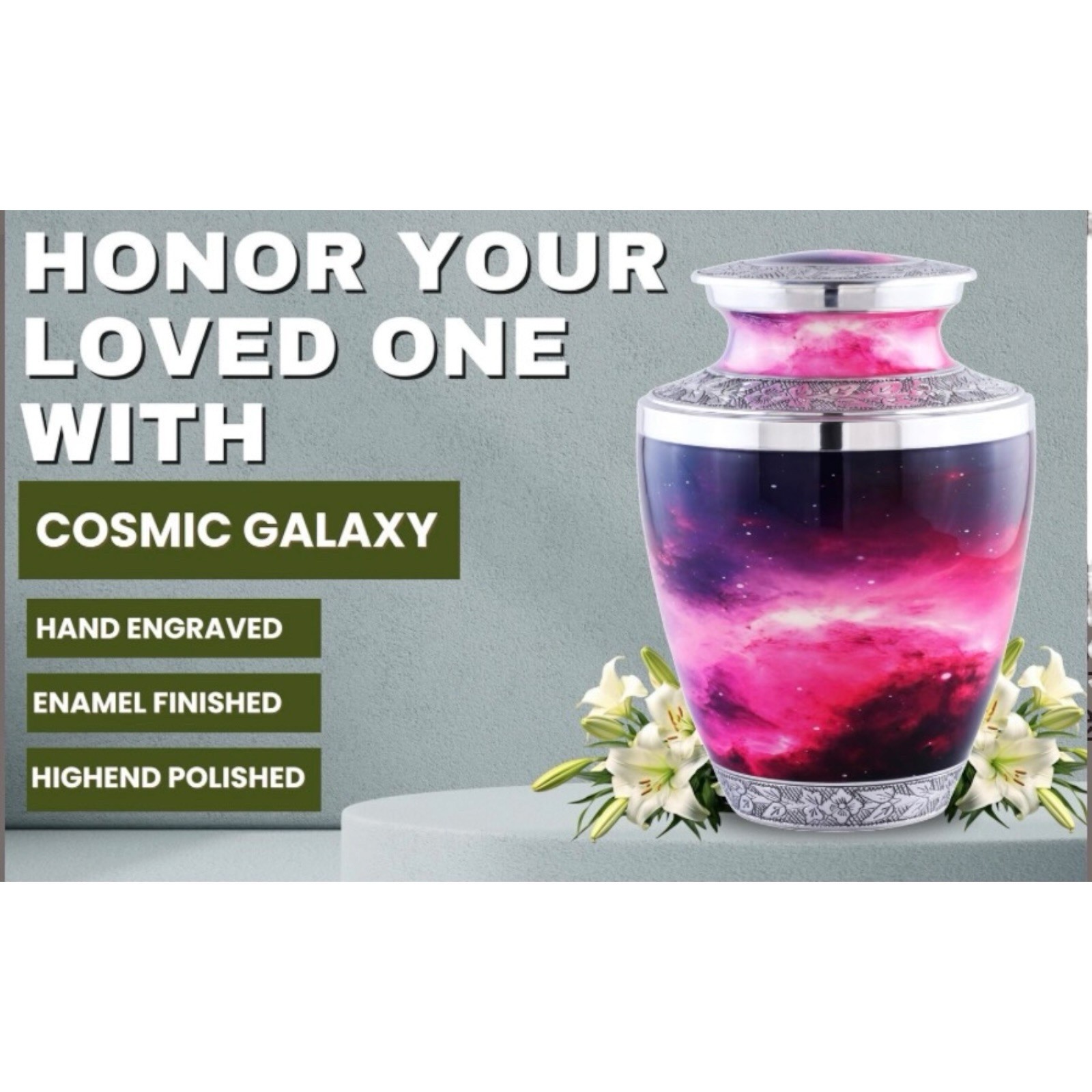 Urns to Heaven Adult Size Urn for Cremation Ashes Pink and Purple Galaxy Cosmos
